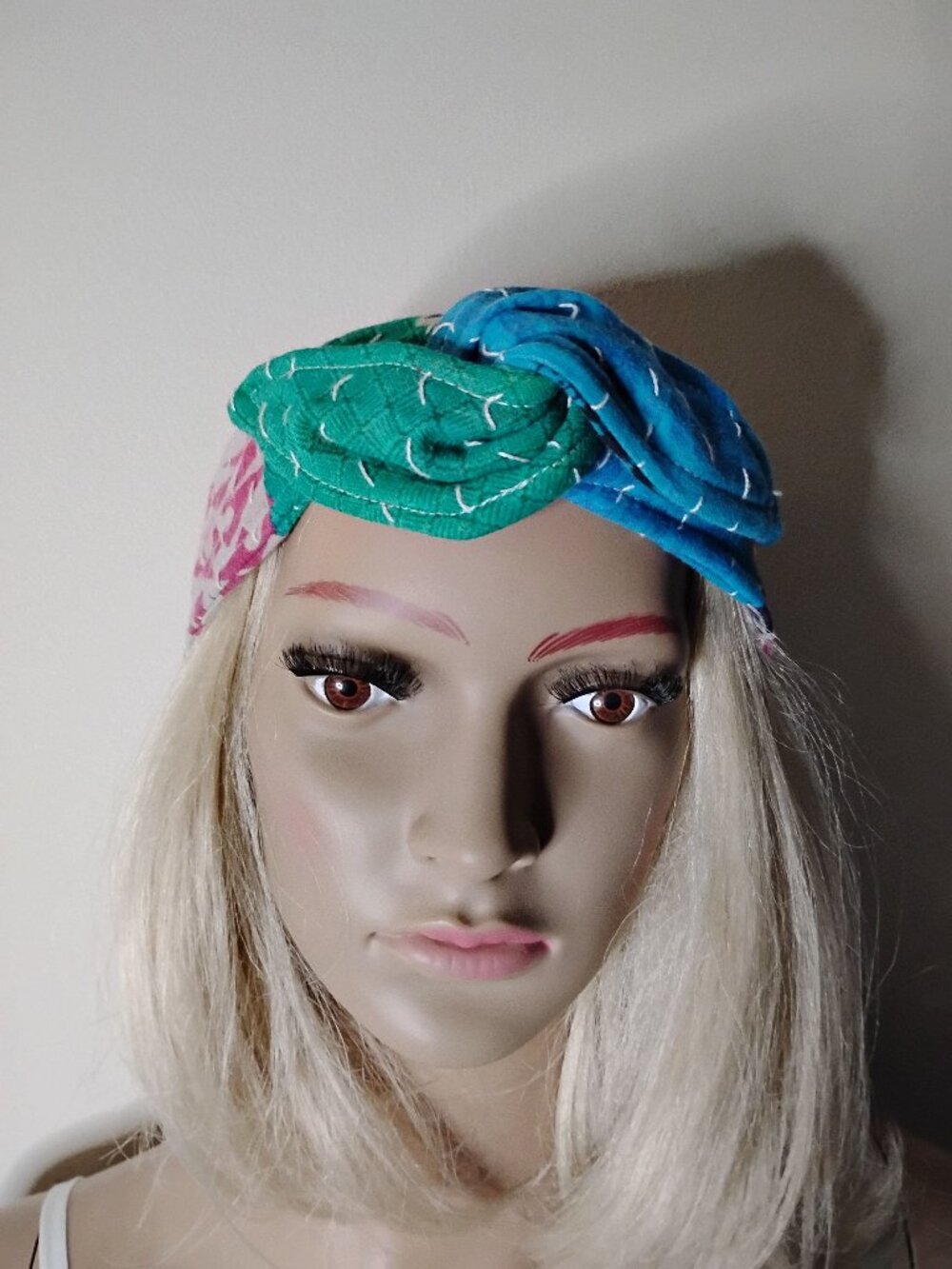 Kantha Wire Headband Teal Green Fuschia Versatile Handmade Boho New KWH20.